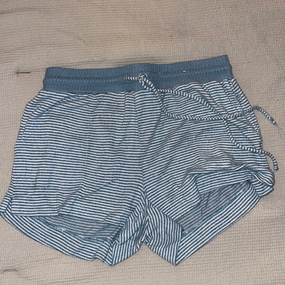 Blue and white striped soft lounge shorts